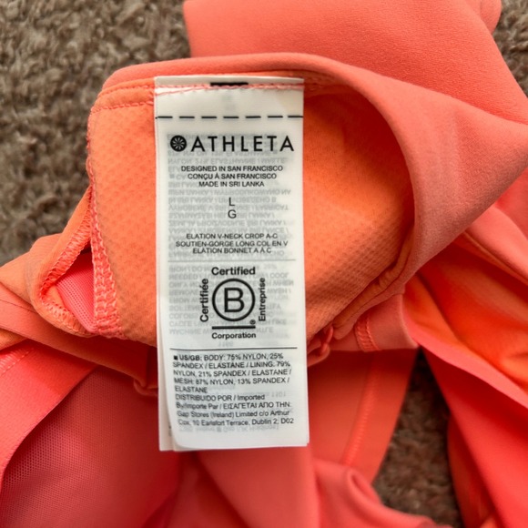 Athleta I Coral V Neck Crop Tank Top I Size L I Built-In Bra, Adjustable Strap - Picture 9 of 9